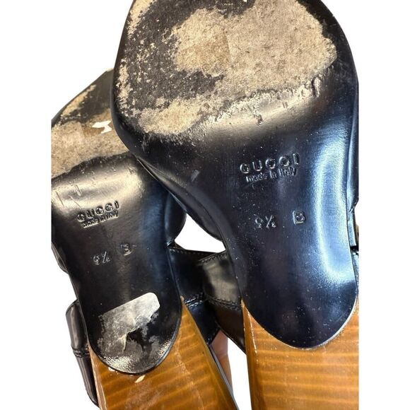 VTG Gucci Scarpa Aperta Pelle Ankle Strap Pumps Size 39.5/9.5 3.5" heel - Picture 12 of 13